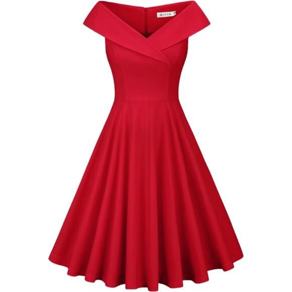 Dresses & Skirts - Women's Retro Sleeveless V Neck Midi Dress Red